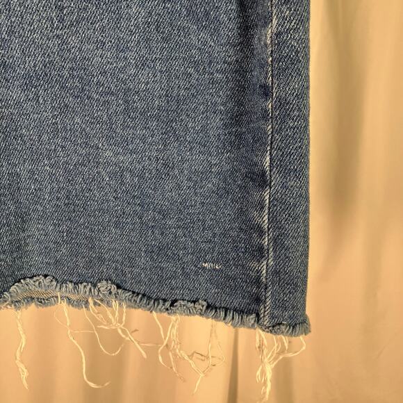 Free People Blue Distressed Denim Mini Skirt Size 8 Raw Hem Belted Waist - Picture 5 of 16